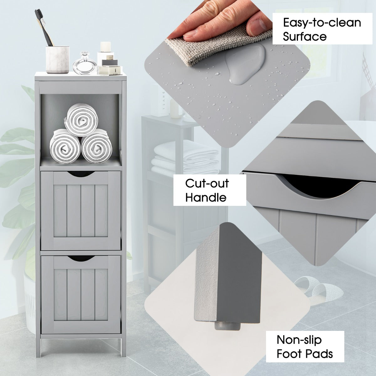 Bathroom Storage Cabinet with 2 Removable Drawers and Open Shelf-Black