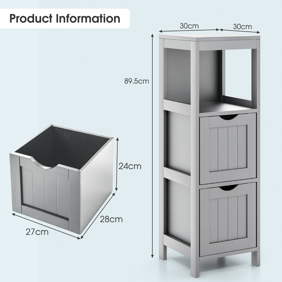 Bathroom Storage Cabinet with 2 Removable Drawers and Open Shelf-Black