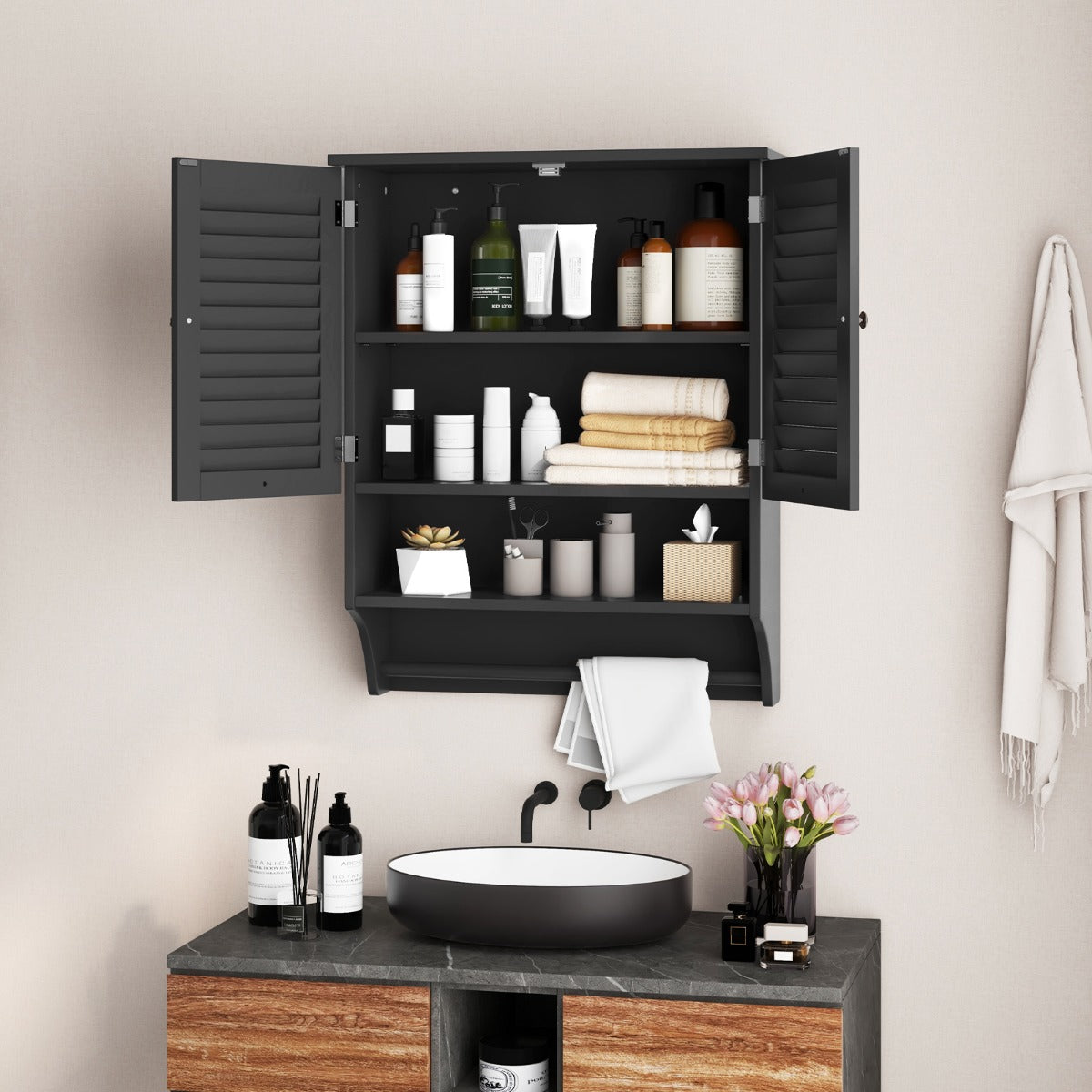 Bathroom Wall Cabinet with 2 Doors and 3-Position Adjustable Shelf-White