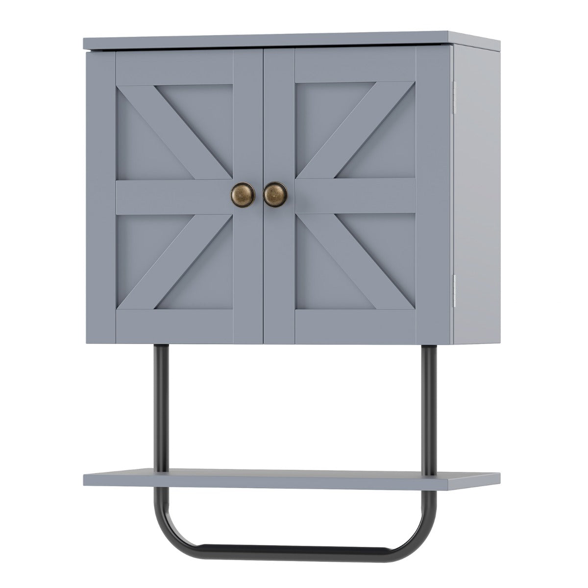 Bathroom Wall Cabinet with Double Door and Open Shelf and Towel Rack-Black