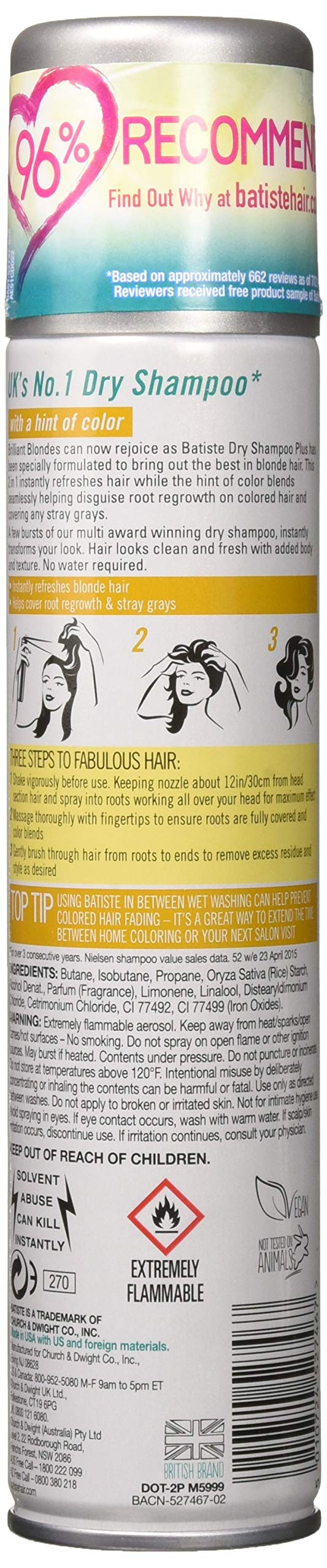 Batiste Dry Shampoo Plus Brilliant Blonde 6.73 oz Pack of 3 – Instant Refresh & Oil Control