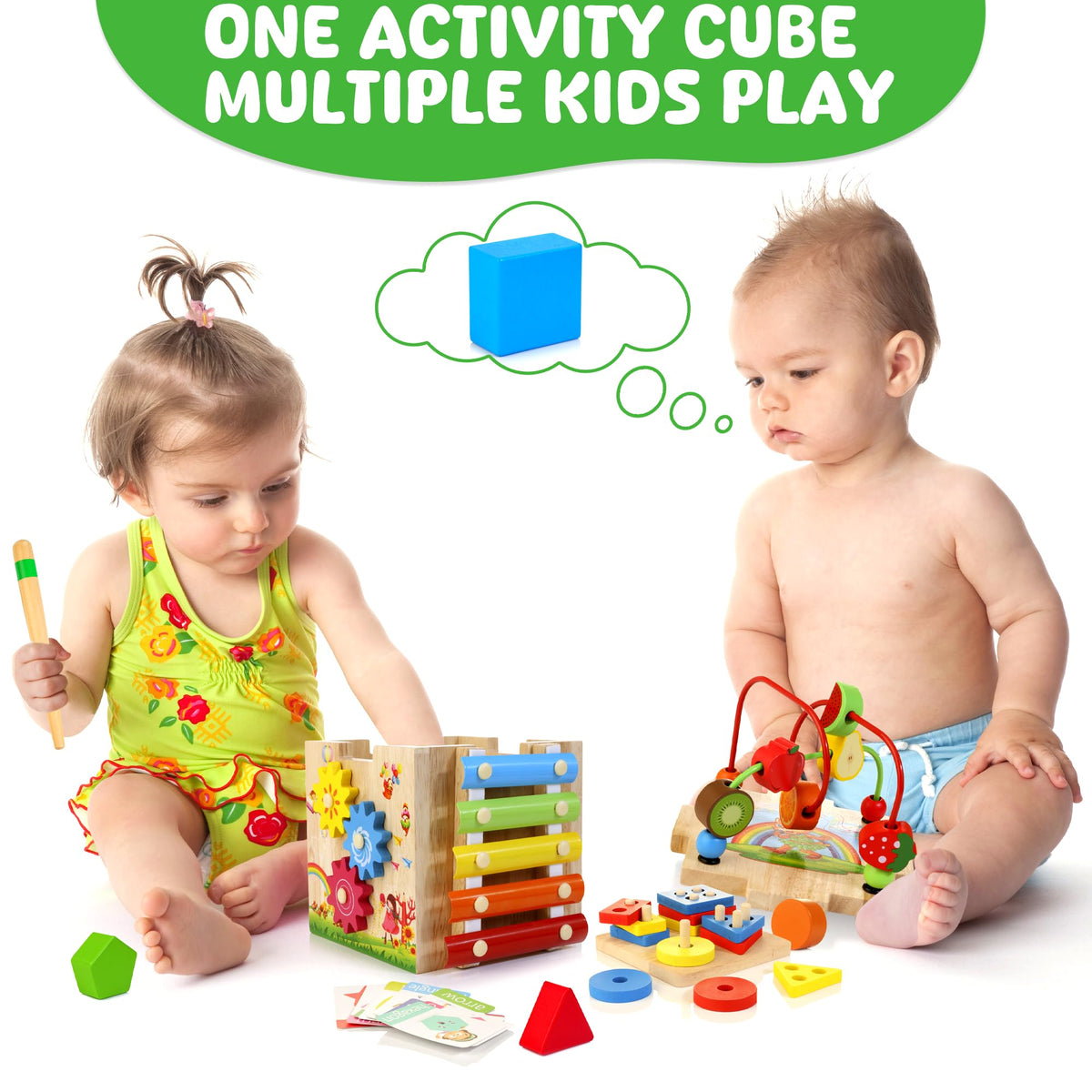 Batlofty 8-in-1 Wooden Baby Activity Cube – Montessori Toy for Toddlers 1-3