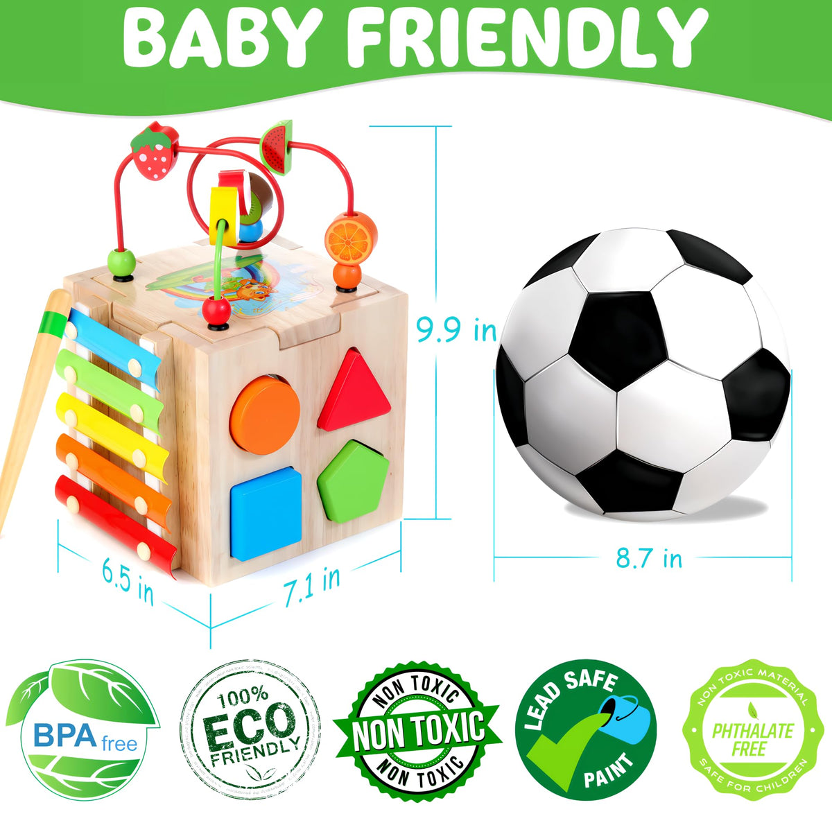 Batlofty 8-in-1 Wooden Baby Activity Cube – Montessori Toy for Toddlers 1-3