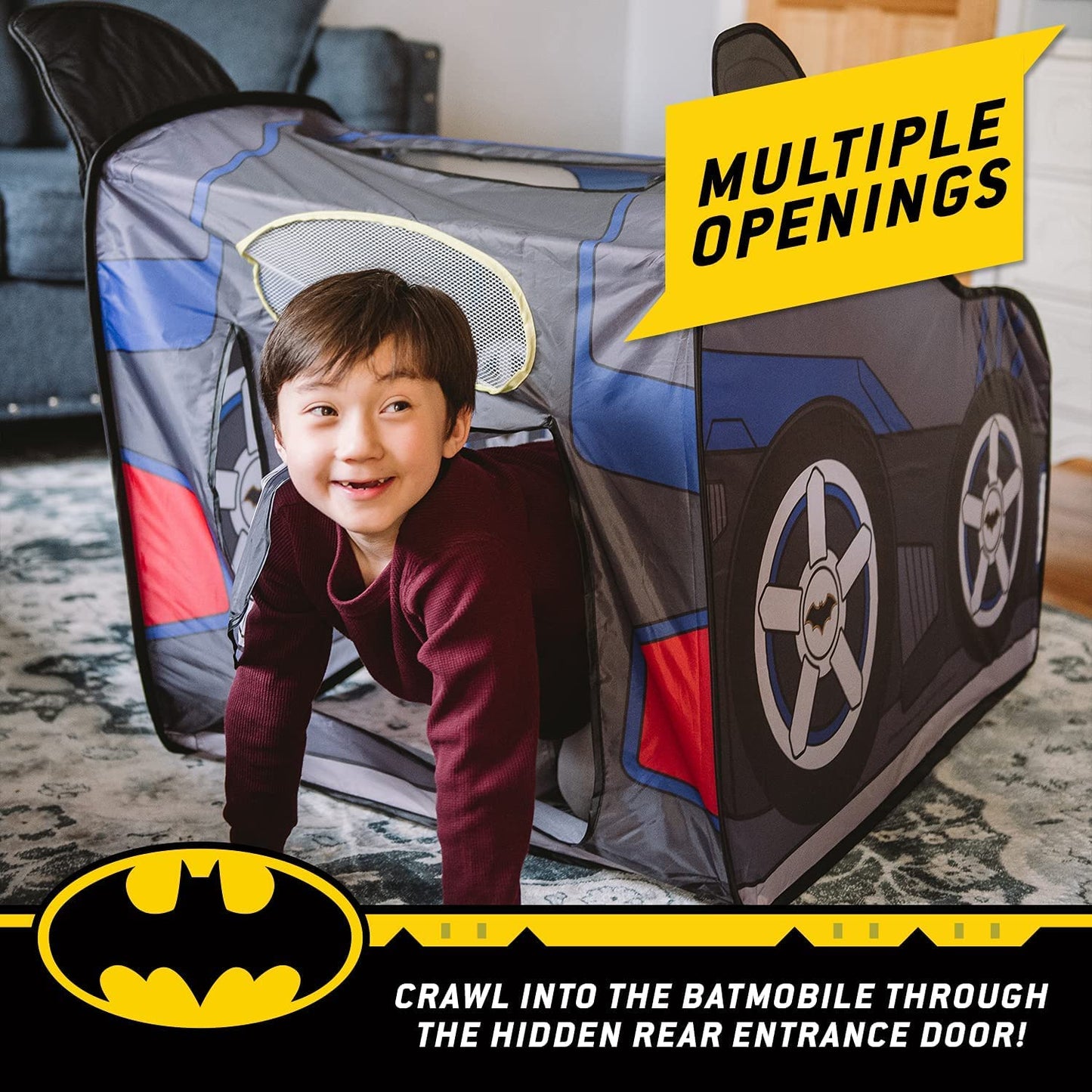Batman Batmobile Pop Up Tent – Large Indoor Playhouse for Kids | Easy Fold & Carry Bag | Sunny Days Entertainment