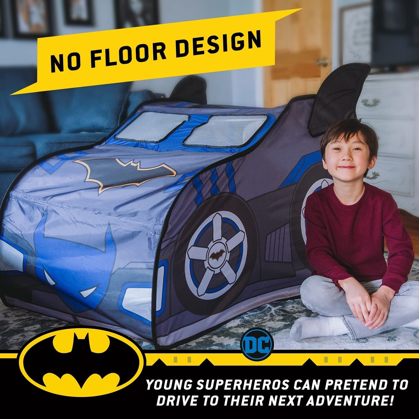 Batman Batmobile Pop Up Tent – Large Indoor Playhouse for Kids | Easy Fold & Carry Bag | Sunny Days Entertainment