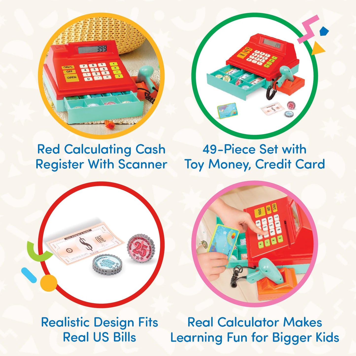 Battat Cash Register with Scanner — Realistic Pretend Play, Beep, Coins & Cards