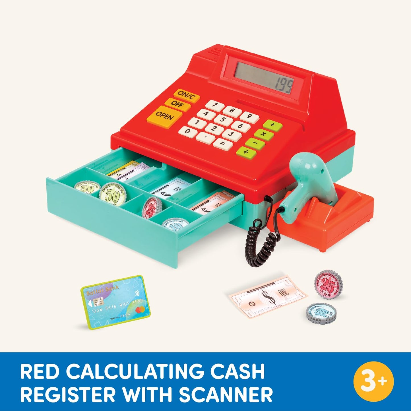 Battat Cash Register with Scanner — Realistic Pretend Play, Beep, Coins & Cards