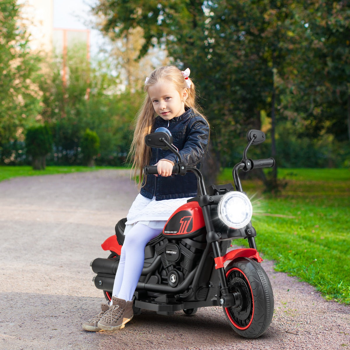 6V Kids Ride On Motorcycle with Training Wheels and Headlight for Toddlers-Navy