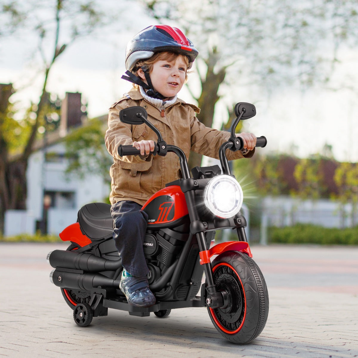6V Kids Ride On Motorcycle with Training Wheels and Headlight for Toddlers-Navy