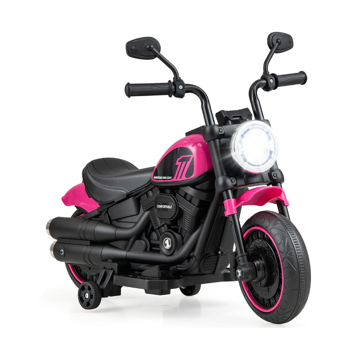 6V Kids Ride On Motorcycle with Training Wheels and Headlight for Toddlers-Navy