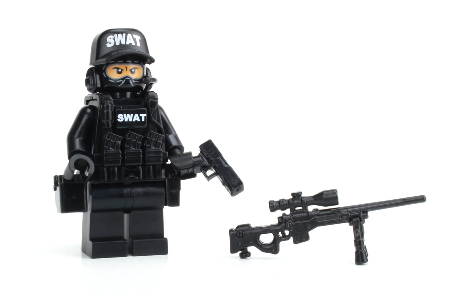 Battle Brick Police SWAT Sniper Minifigure — 1.6" Tall, USA-Printed Vest, Genuine Police Figure, Gift for 10+ AFOL