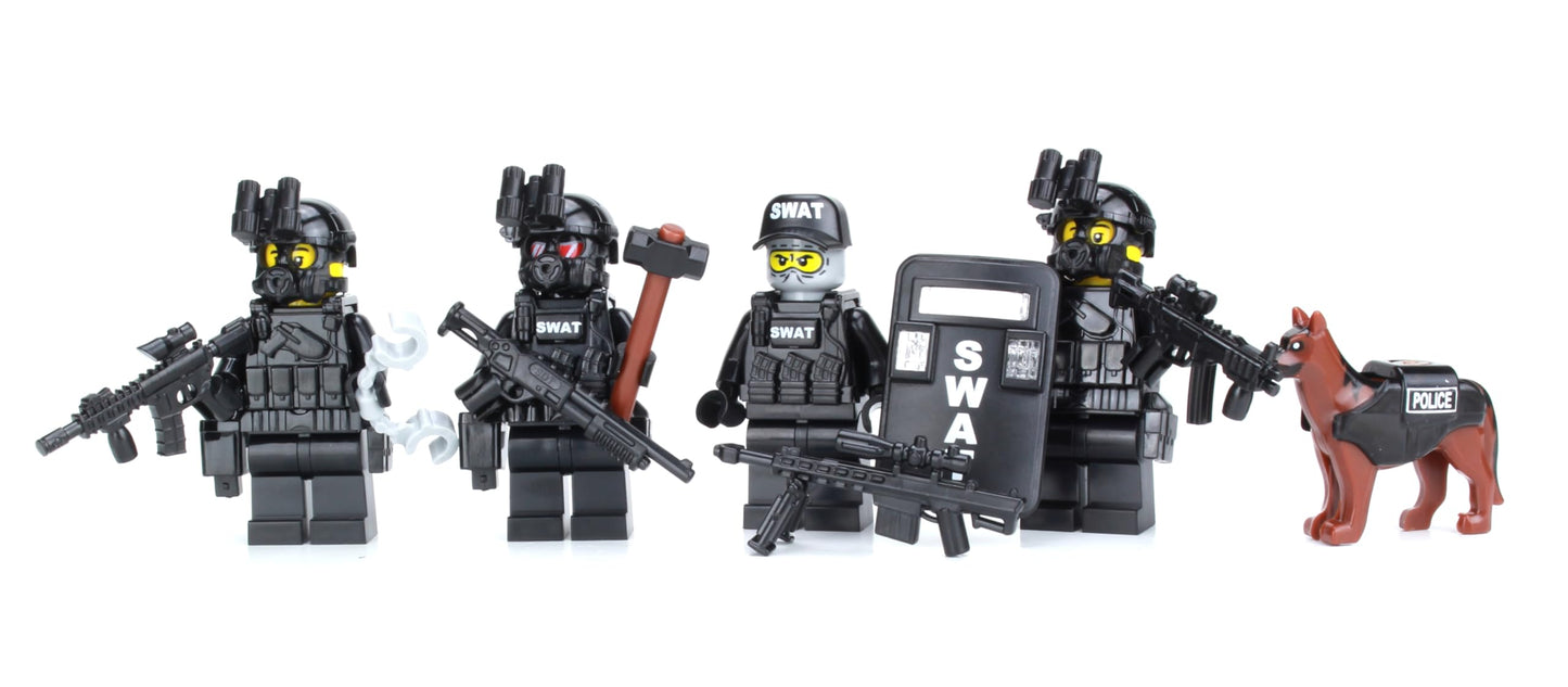 Battle Brick 1.6-Inch SWAT Team Minifigures | Genuine LEGO-Compatible Officers | USA-Made Accessories | Ages 10+