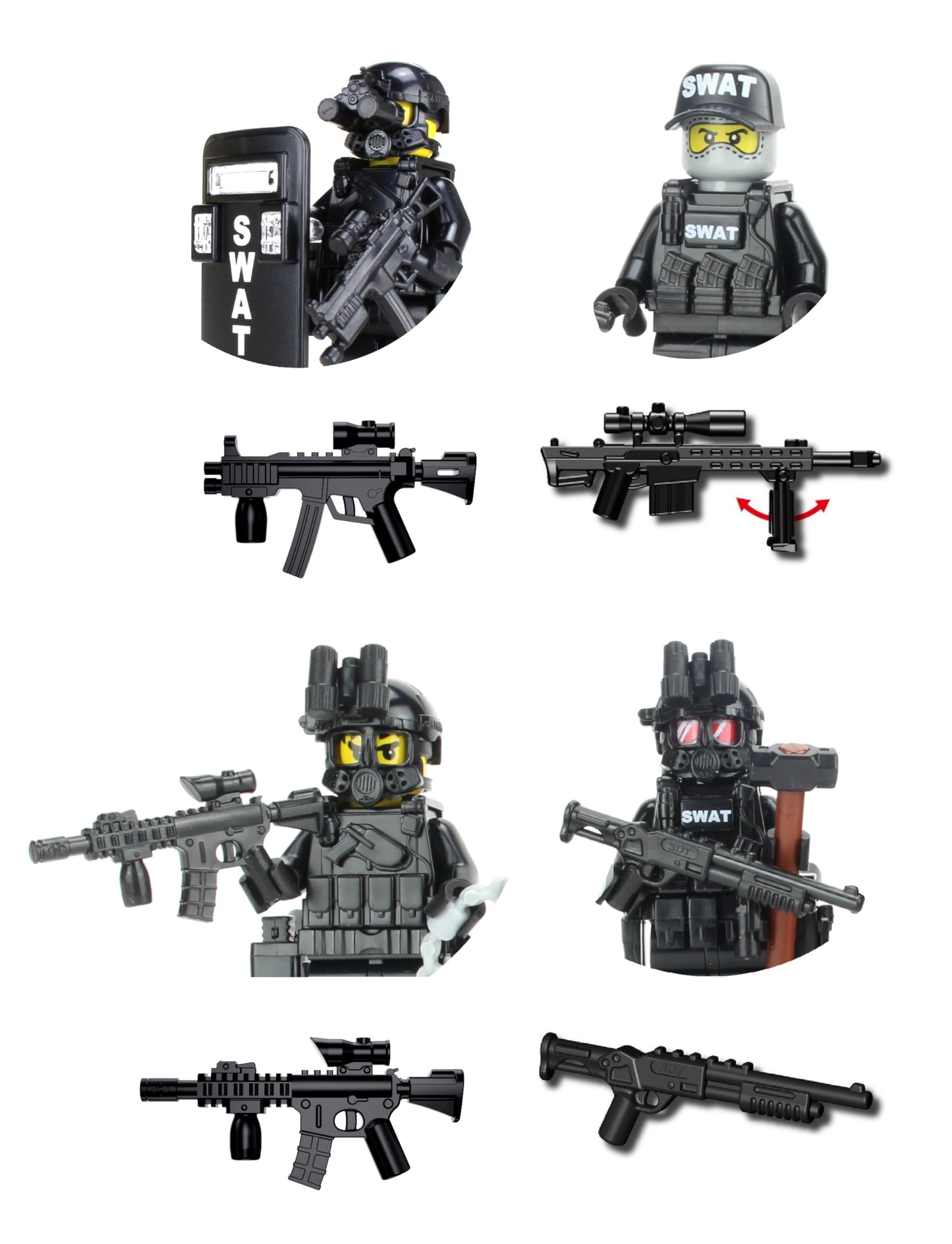 Battle Brick 1.6-Inch SWAT Team Minifigures | Genuine LEGO-Compatible Officers | USA-Made Accessories | Ages 10+