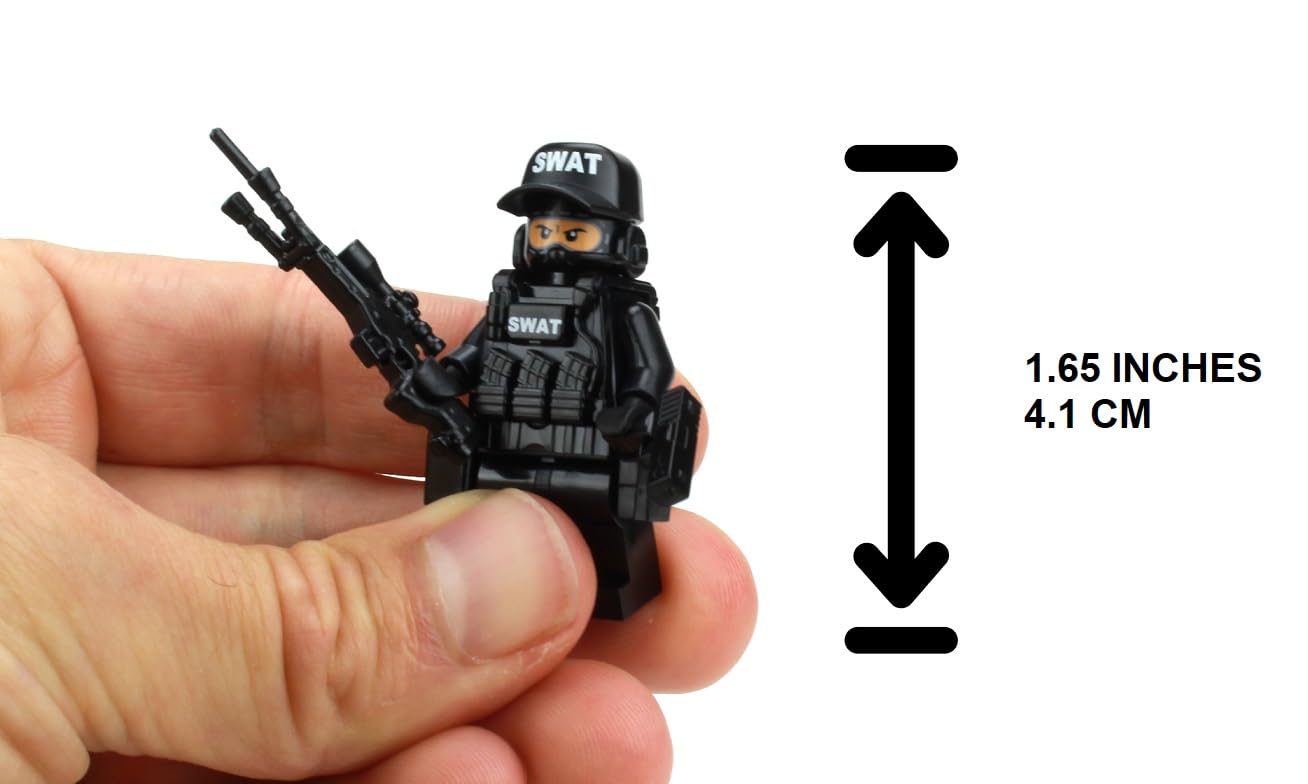 Battle Brick Police SWAT Sniper Minifigure — 1.6" Tall, USA-Printed Vest, Genuine Police Figure, Gift for 10+ AFOL
