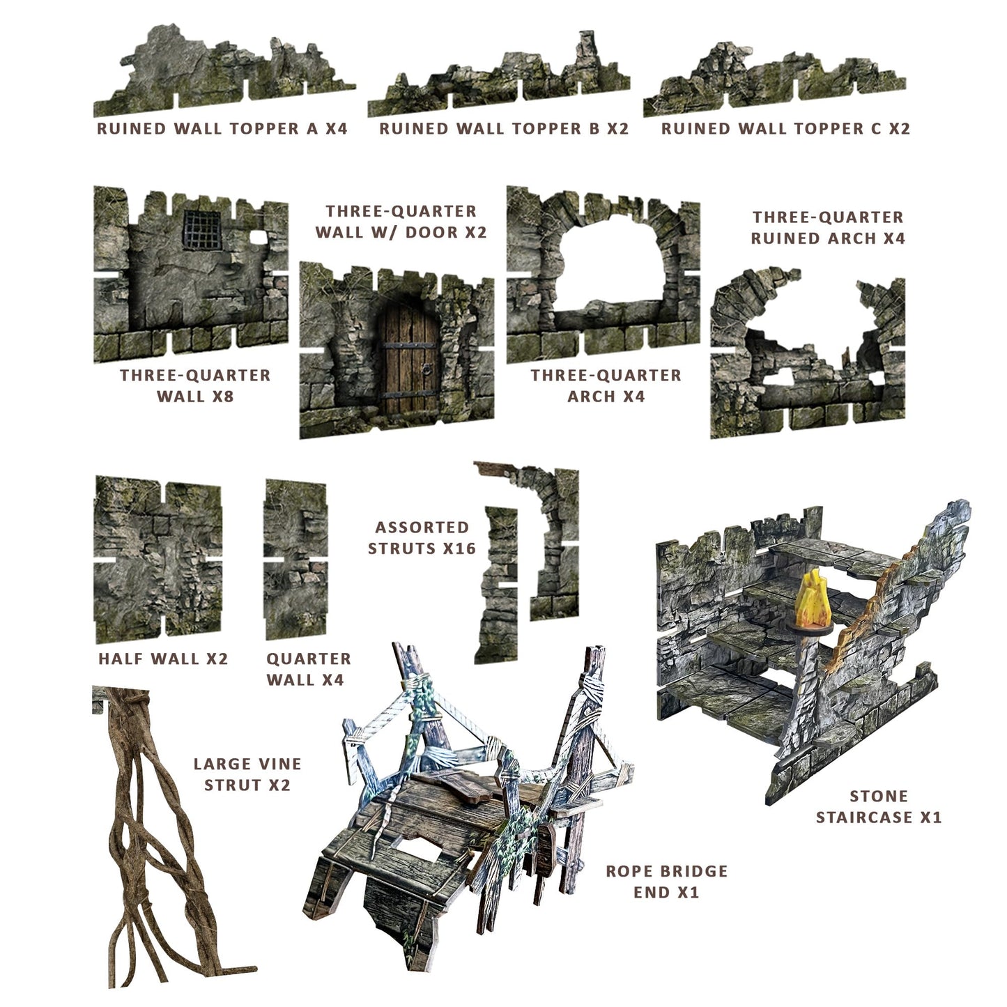 Battle Systems Fantasy Dungeon Terrain Core Set – Modular, Full-Color Cardstock (Double-Sided)
