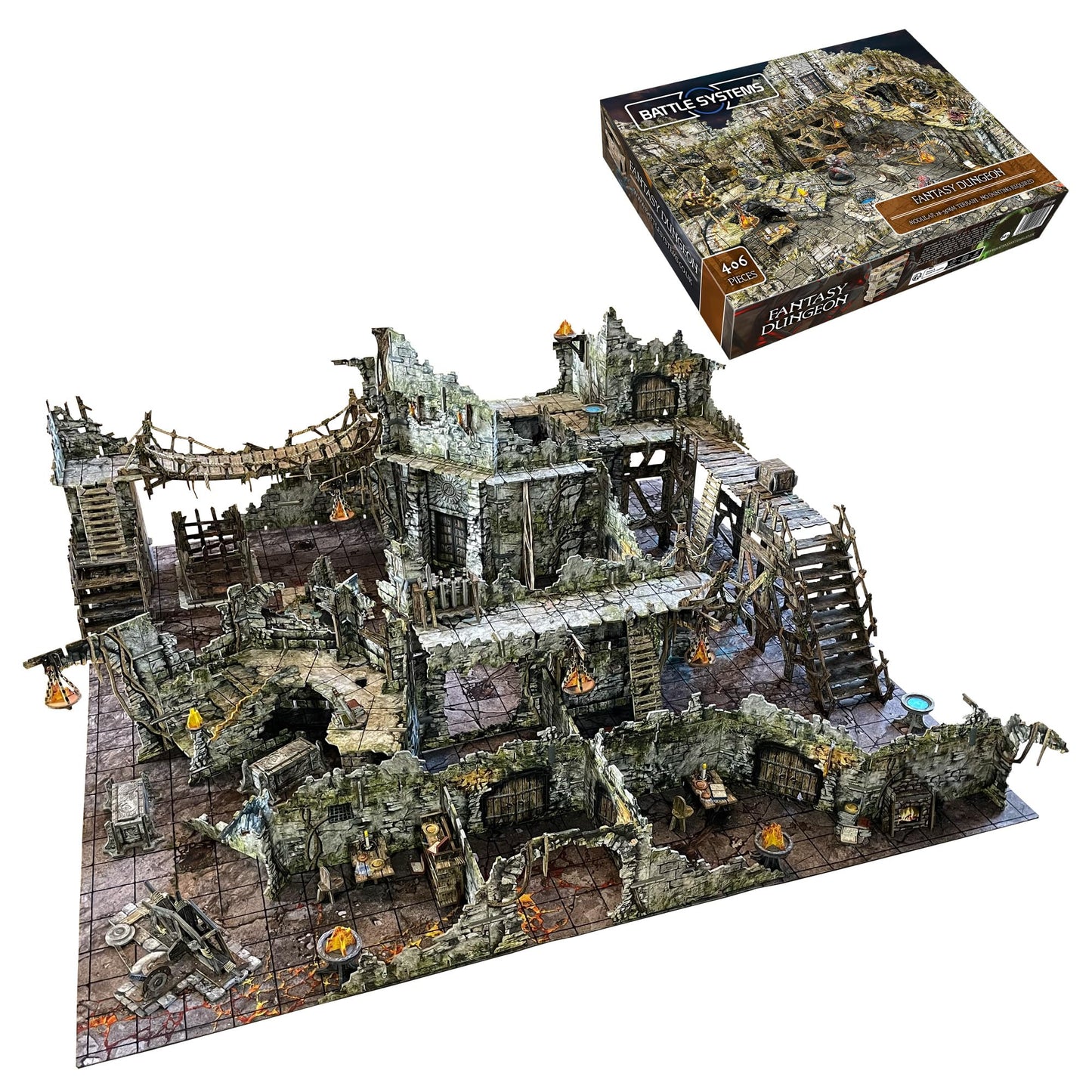 Battle Systems Fantasy Dungeon Terrain Core Set – Modular, Full-Color Cardstock (Double-Sided)