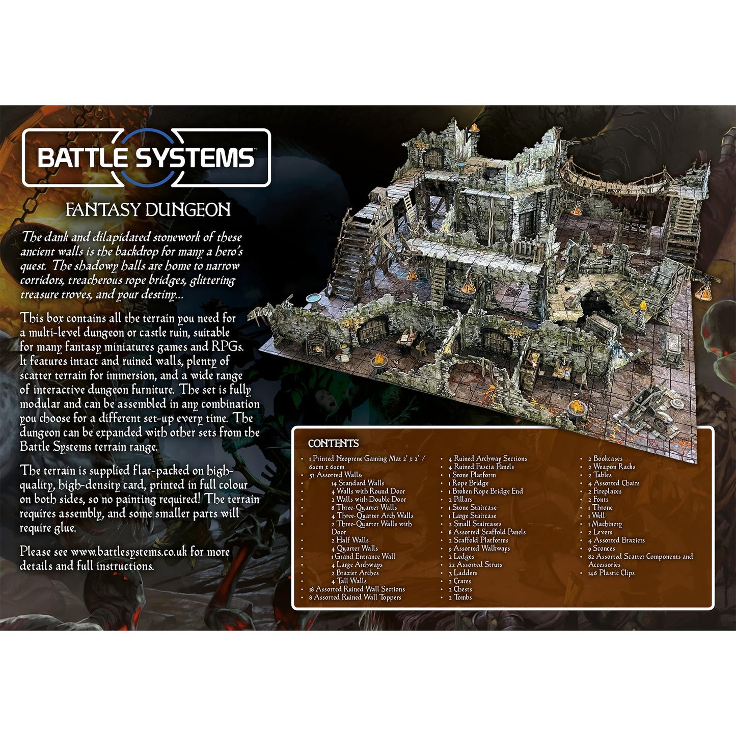Battle Systems Fantasy Dungeon Terrain Core Set – Modular, Full-Color Cardstock (Double-Sided)