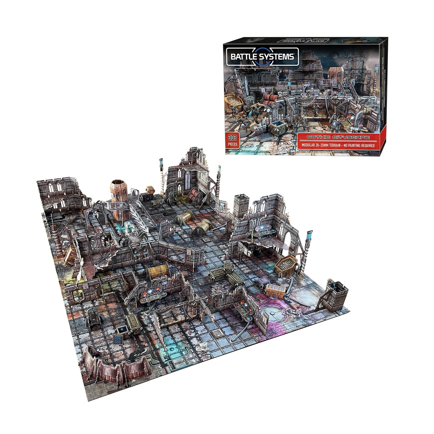 Battle Systems Sci-fi Terrain: Gothic Cityscape Core Set for 28-35mm RPG/Wargames | 40k Necromunda Card Scenery