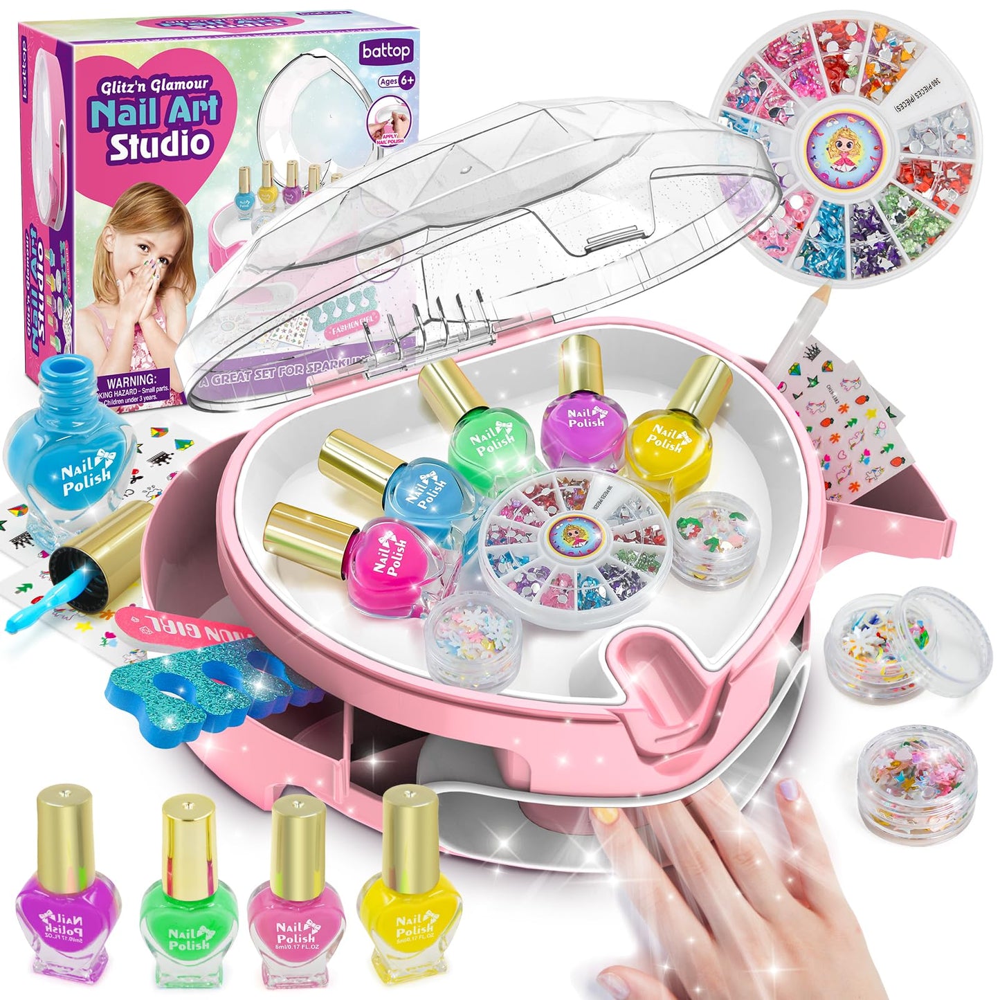 BATTOP Kids Nail Polish Set – All-in-One Nail Art Kit with Dryer & Organizer