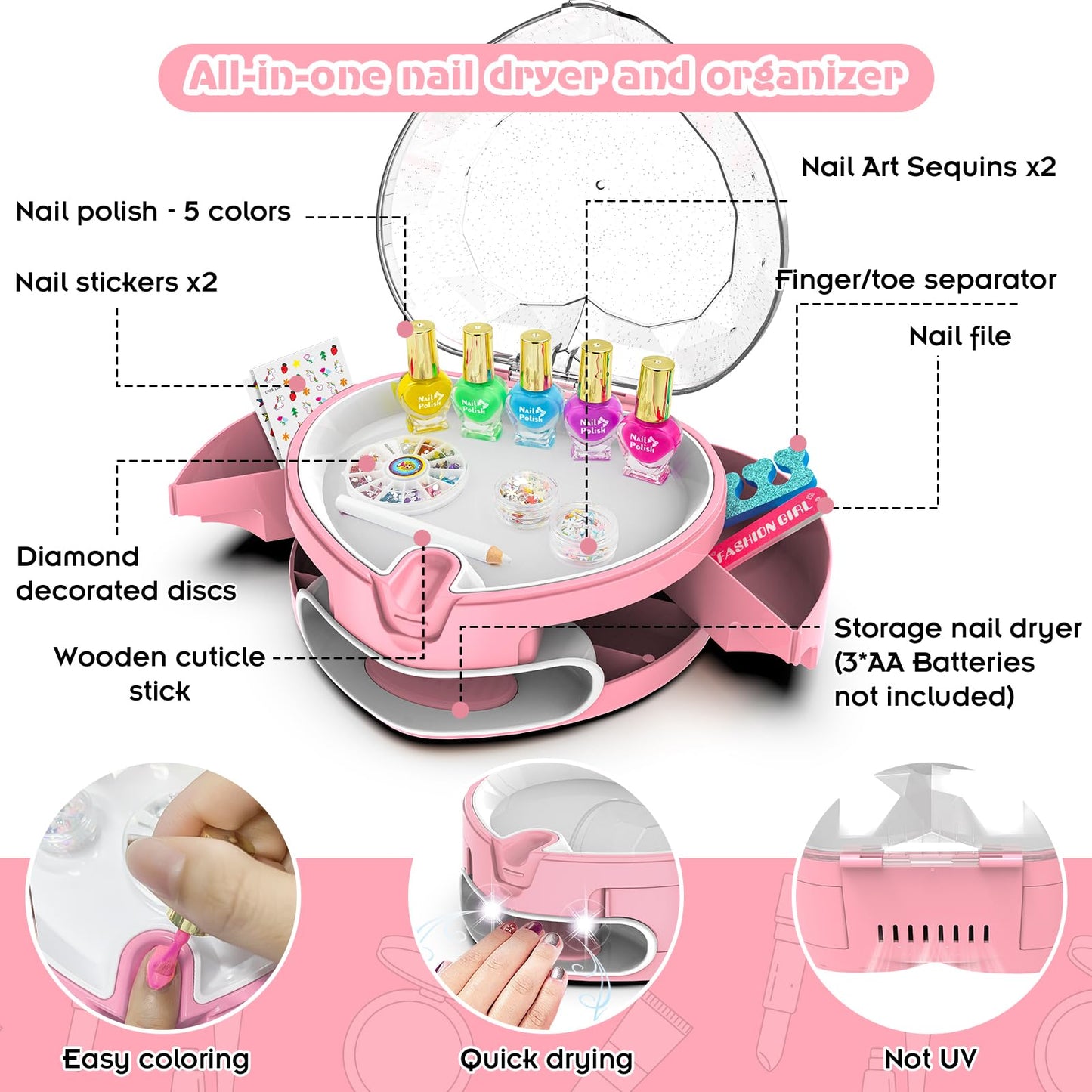 BATTOP Kids Nail Polish Set – All-in-One Nail Art Kit with Dryer & Organizer