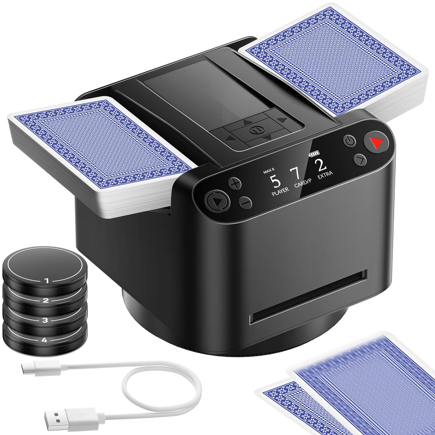 BATURU 2-in-1 Automatic Card Shuffler & Dealer – 360°/180° Rotation, Ultra Quiet, 12-Player