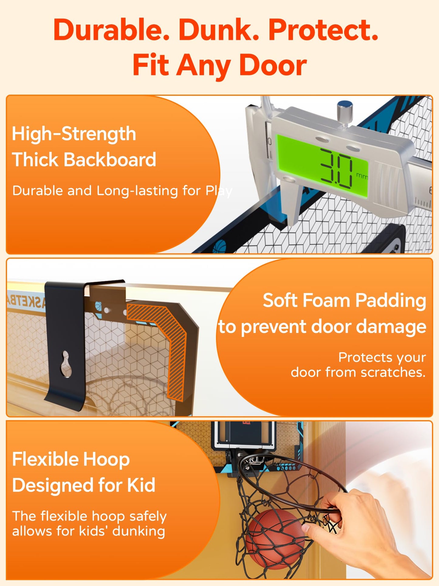 BATURU Over The Door Basketball Hoop for Kids – Indoor Toy with LED Scoreboard, Lights & Sound