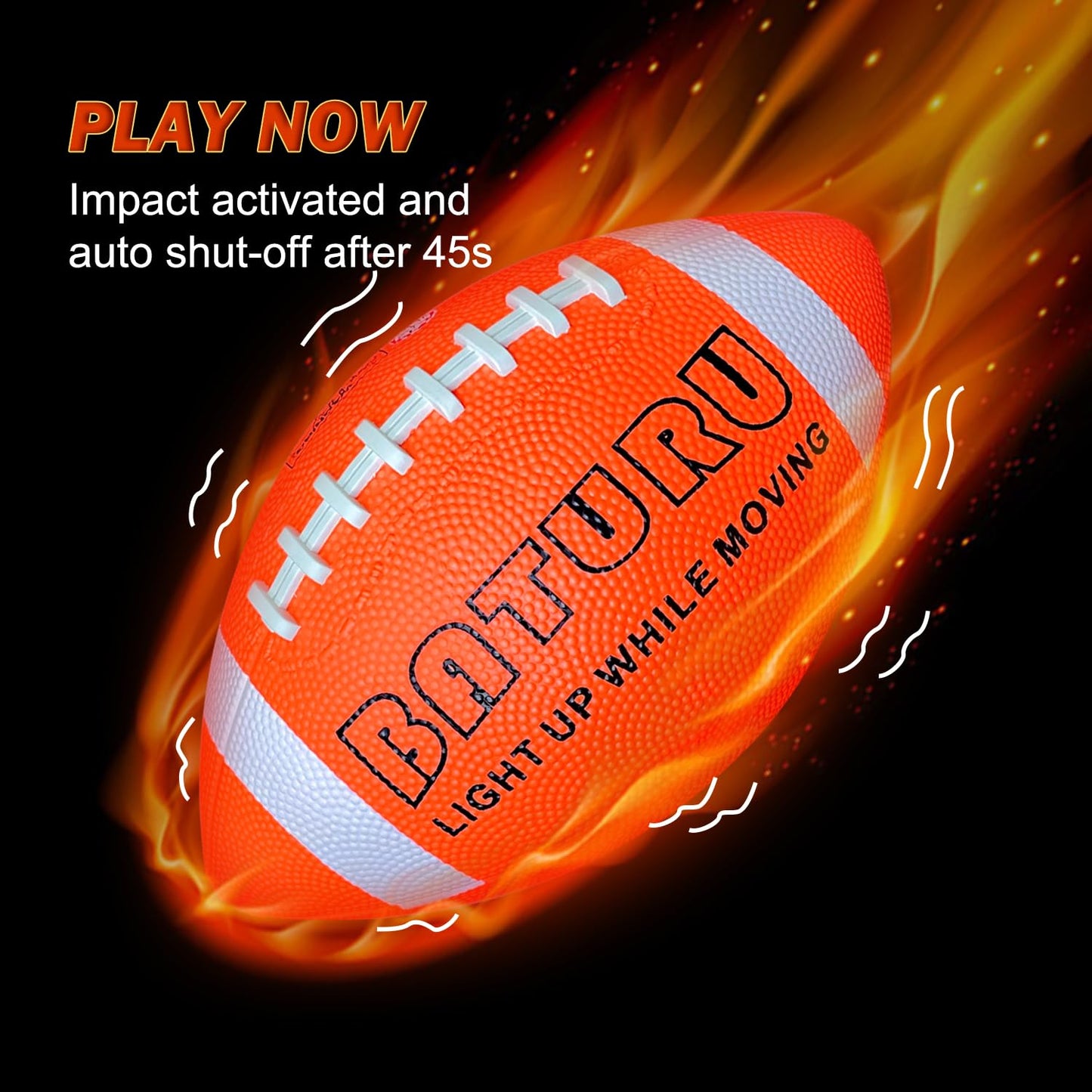BATURU Glow in the Dark Football – Light Up NO.6 for Kids & Teens | Outdoor Night Play (Orange & White)