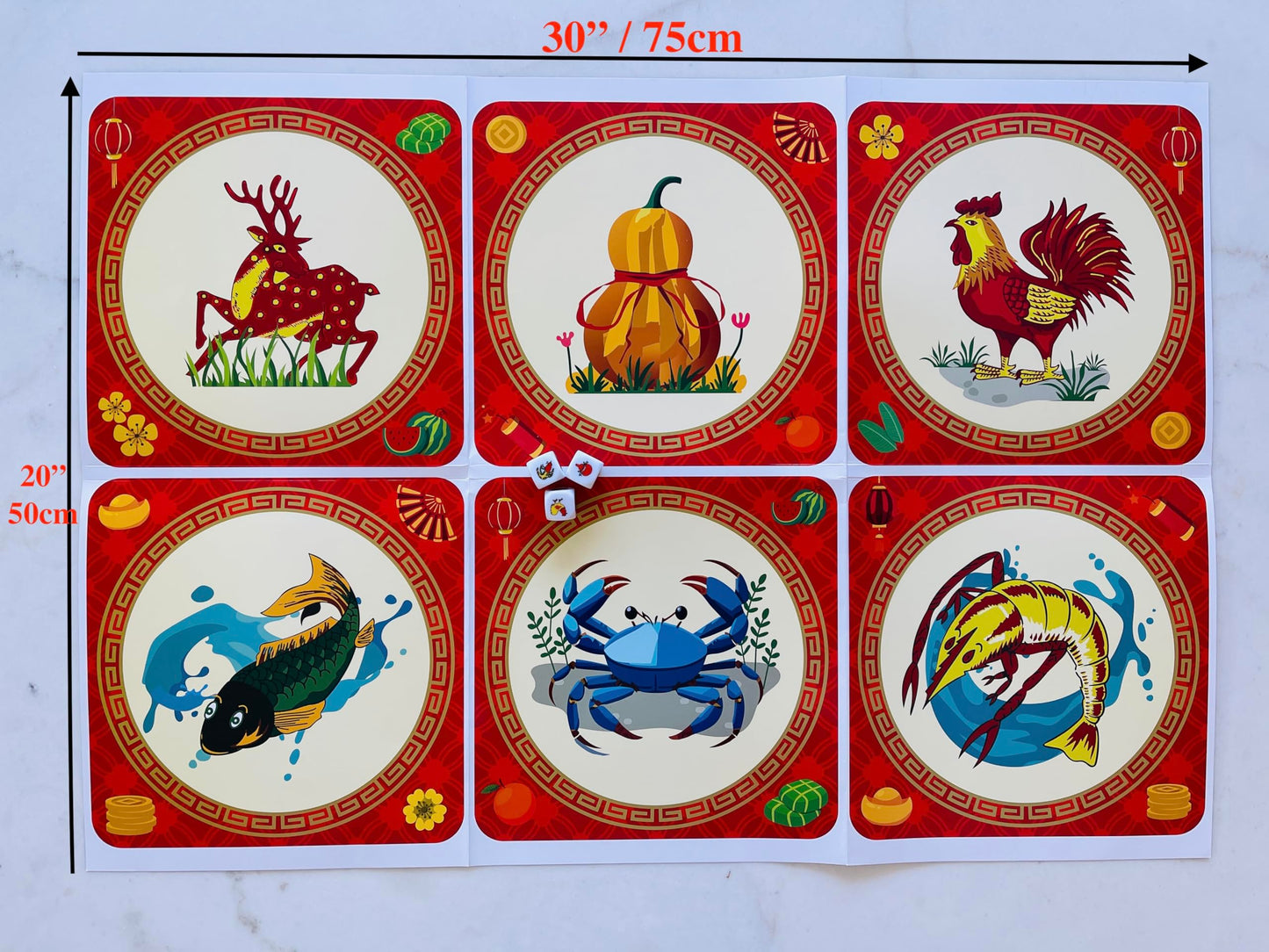 Gourd Crab Shrimp Fish Game | Bau Cua Ca Cop Dice Set & Premium Mat for Family Fun
