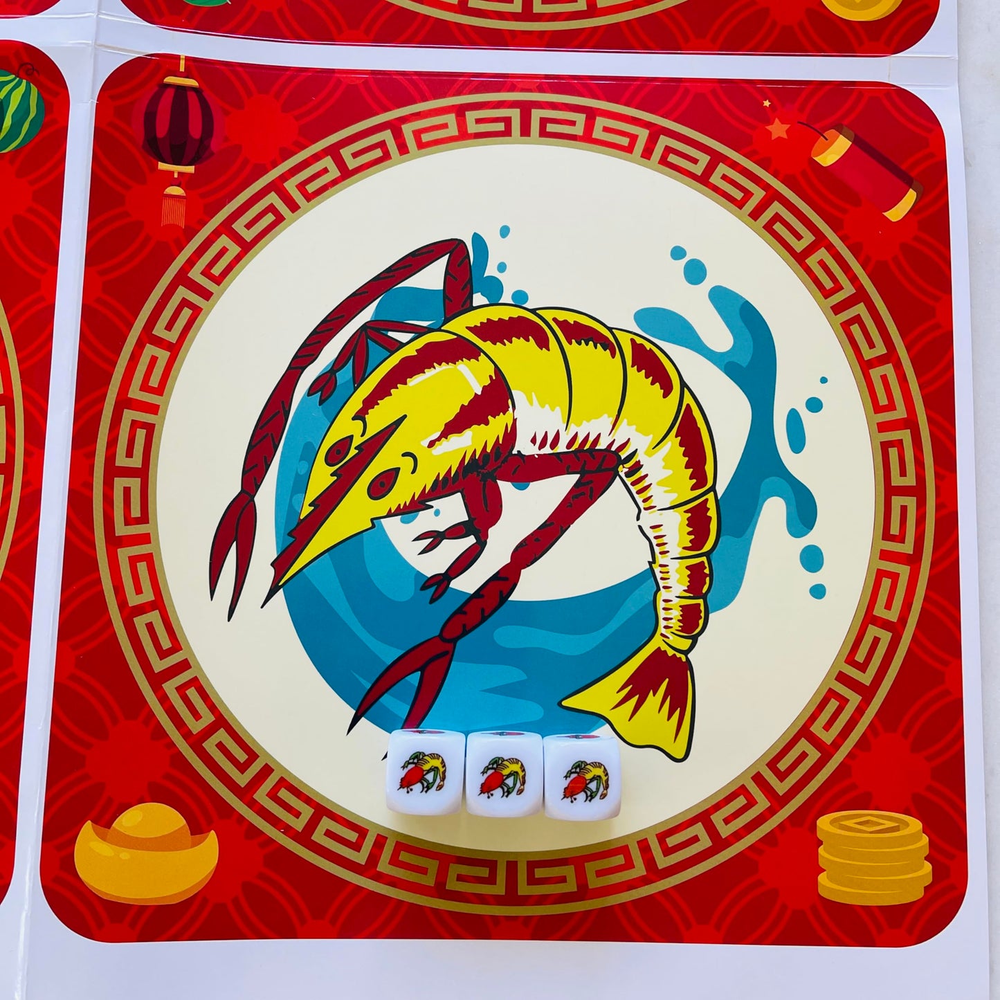 Gourd Crab Shrimp Fish Game | Bau Cua Ca Cop Dice Set & Premium Mat for Family Fun