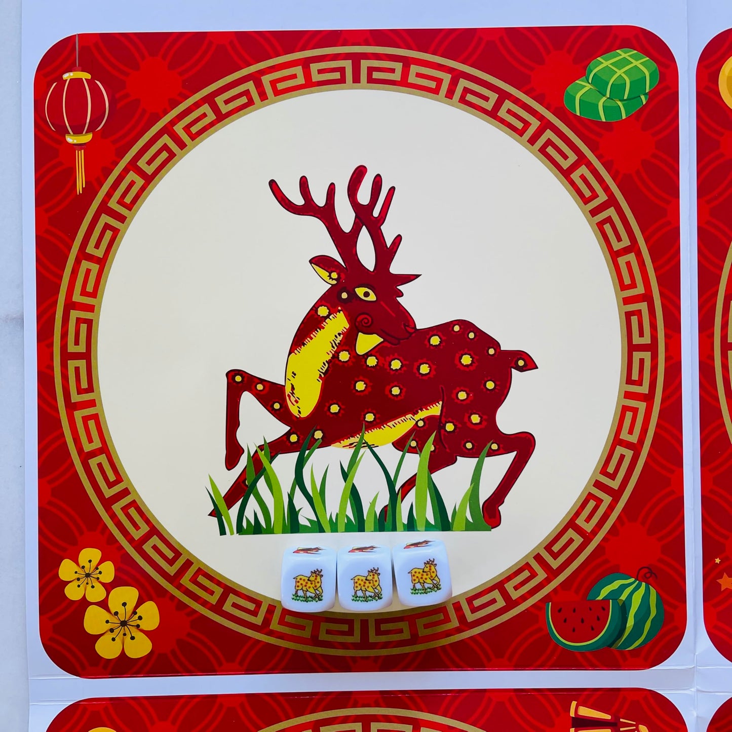 Gourd Crab Shrimp Fish Game | Bau Cua Ca Cop Dice Set & Premium Mat for Family Fun