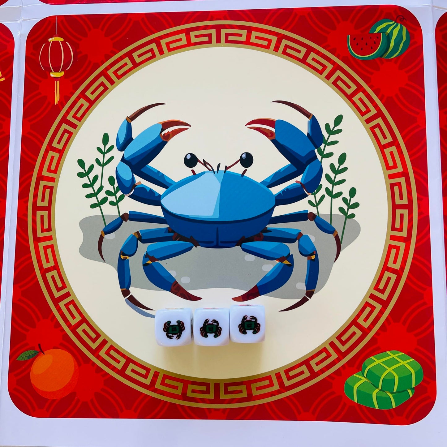 Gourd Crab Shrimp Fish Game | Bau Cua Ca Cop Dice Set & Premium Mat for Family Fun