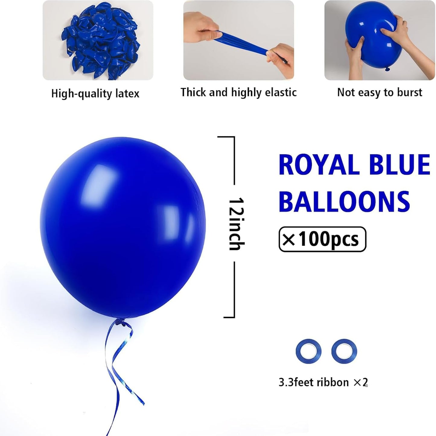 BAUANOOY 100pcs Royal Blue Balloons 12in | Navy Blue Latex Balloons with Blue Ribbon
