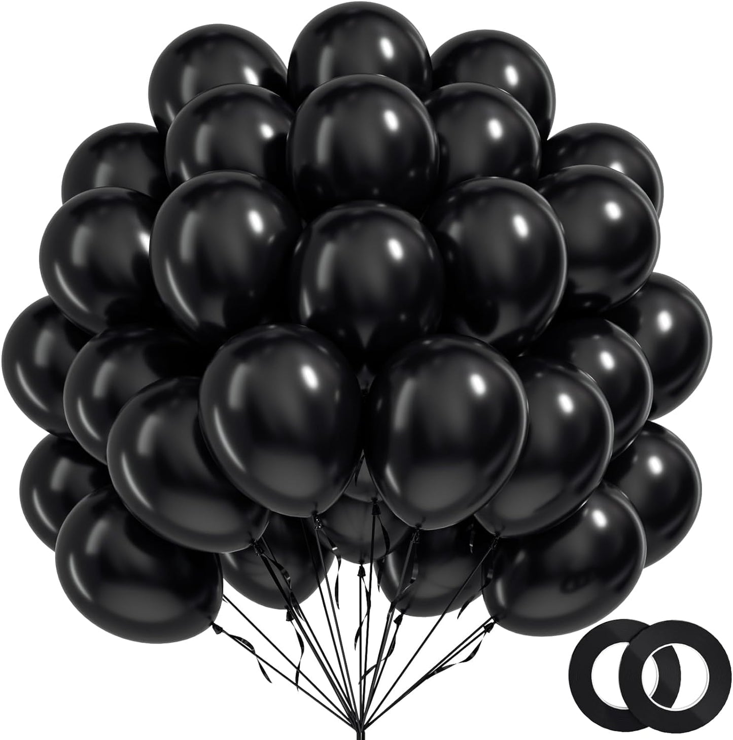 BAUANOOY 100pcs Black Balloons 12 Inch – Latex Balloons with Ribbon for Graduation, Birthday & Party Decorations
