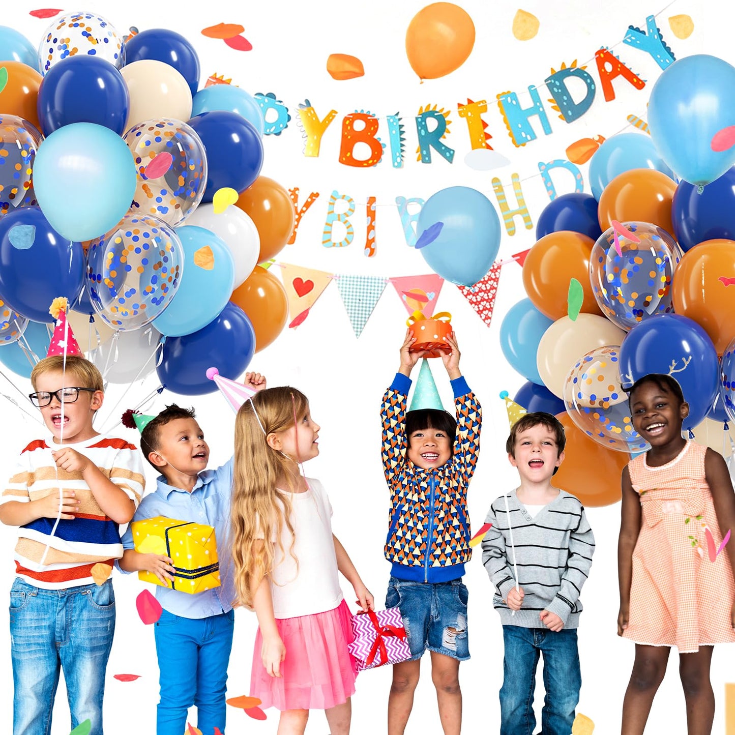 BAUANOOY Blue and Orange Balloons Kit – 60pcs 12-Inch Latex Confetti Balloons for Baby Showers, Birthdays & Graduation