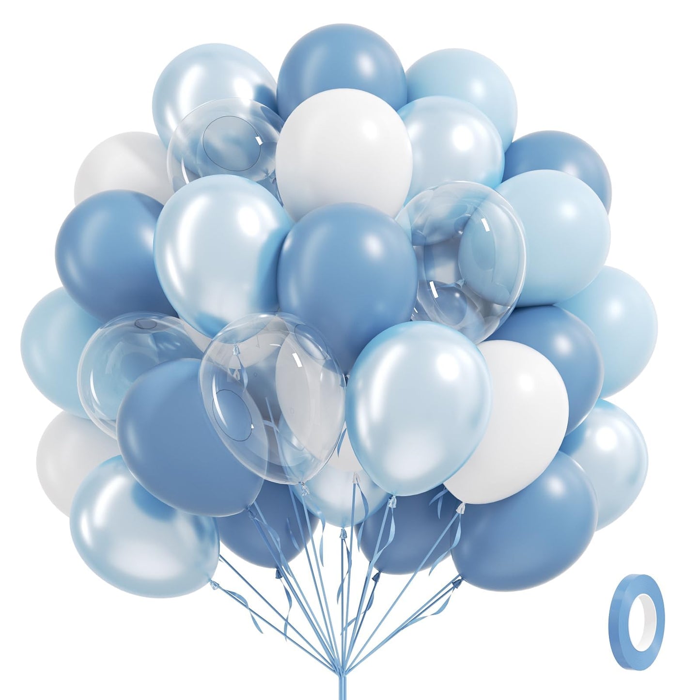 BAUANOOY 60pcs Dusty Blue Balloons Set – 12-inch Pastel Blue, Pearl Blue, White & Clear for Weddings, Baby Showers & Birthdays