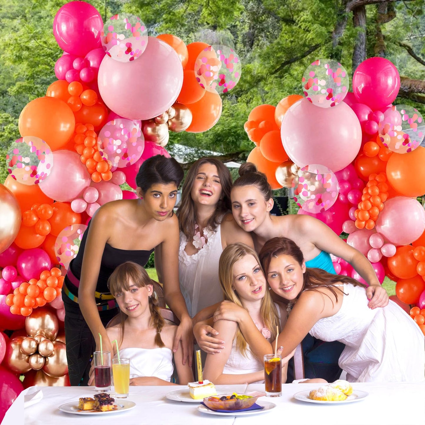 BAUANOOY Pink & Orange Balloons Set — 60pc 12in Confetti Garland Kit