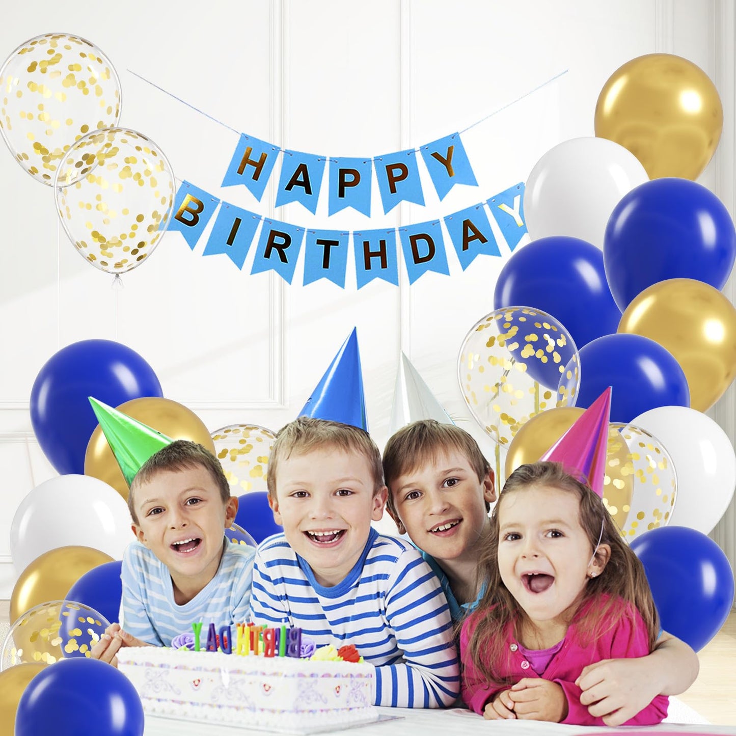 BAUANOOY Royal Blue Gold White Balloons – 60pcs, 12in Metallic Confetti