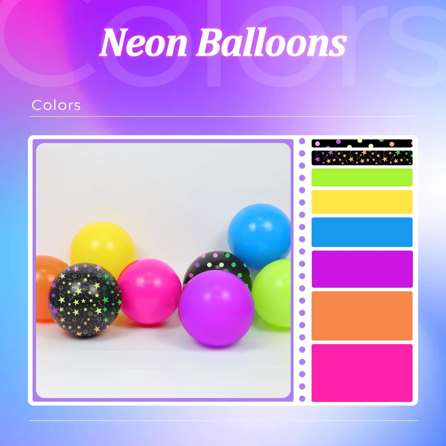 BAUANOOY 60pcs Neno Balloons 12in Neon Rainbow Set – Yellow, Pink, Lime Green, Orange, Blue, Purple for 80s/90s Neon Parties