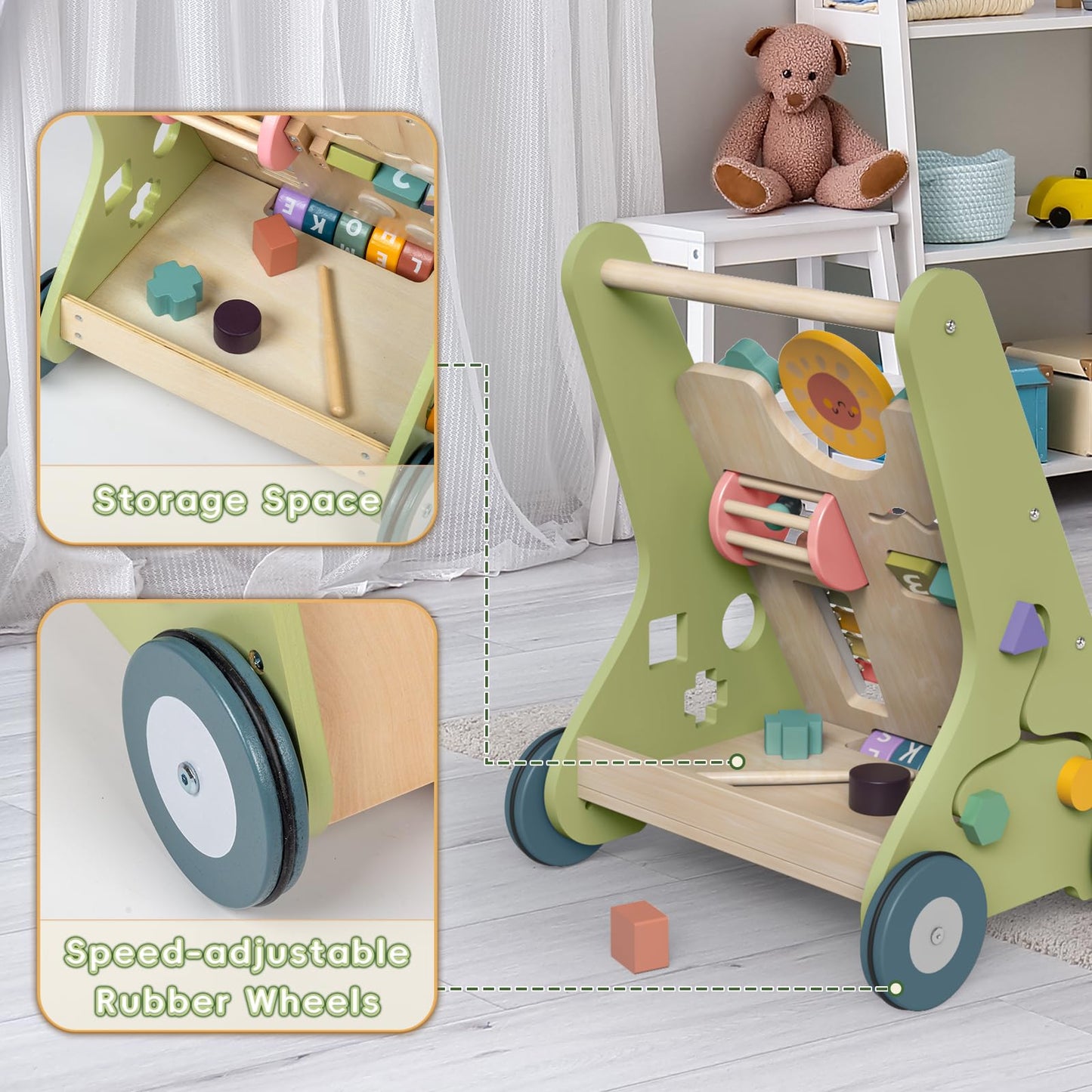 Bautia Wooden Baby Walker – Montessori Push Toy for First Steps