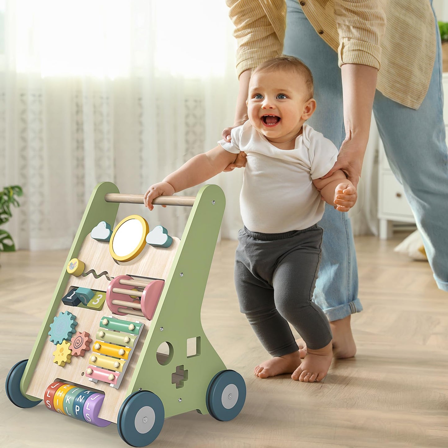 Bautia Wooden Baby Walker – Montessori Push Toy for First Steps