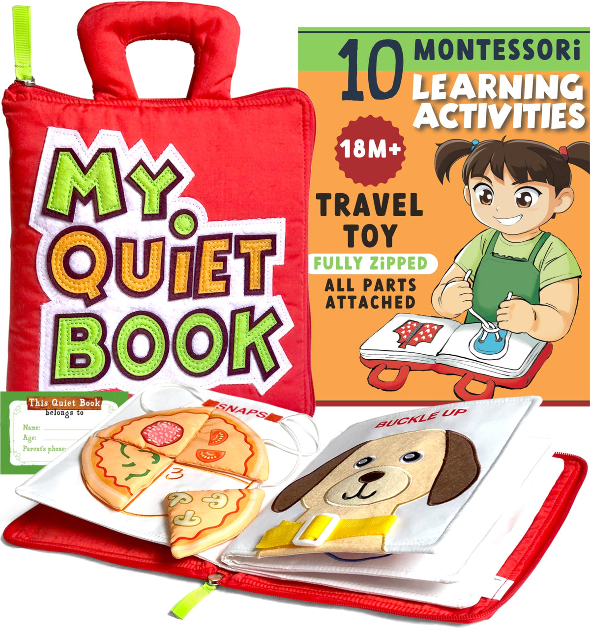 BAVY My Quiet Book: 10 Montessori Busy Board for Toddlers 2-4 | Travel-Friendly Sensory Toy & Gift