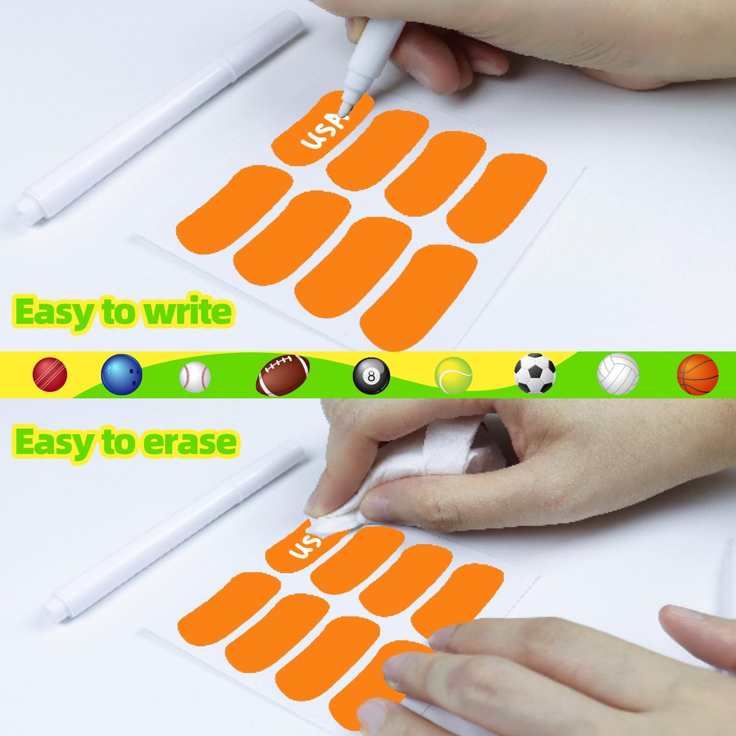 Bawusou 100 Pairs Sports Eye Black Stickers Set with 2 Pencils – Baseball, Football, Softball, Lacrosse (Orange)