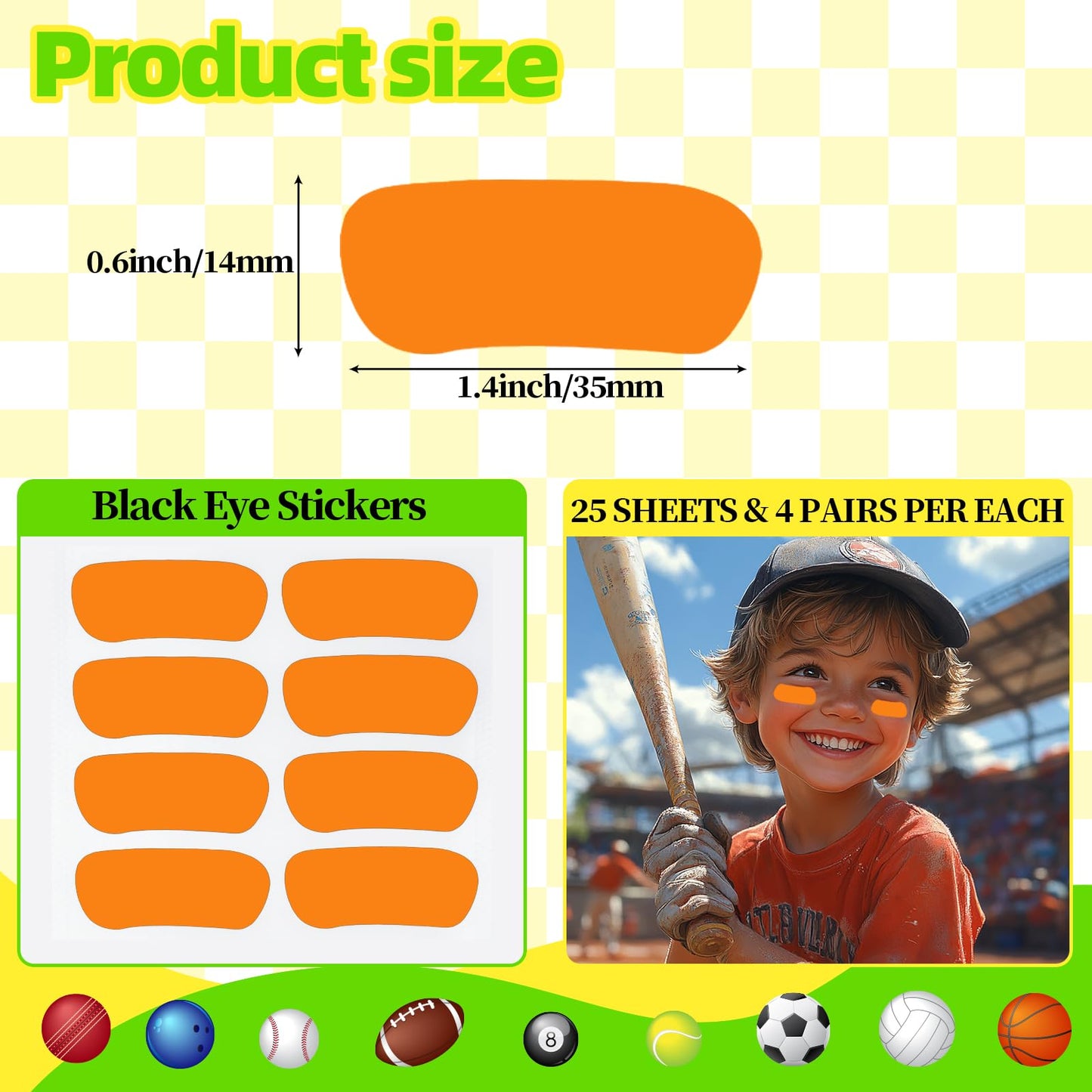 Bawusou 100 Pairs Sports Eye Black Stickers Set with 2 Pencils – Baseball, Football, Softball, Lacrosse (Orange)