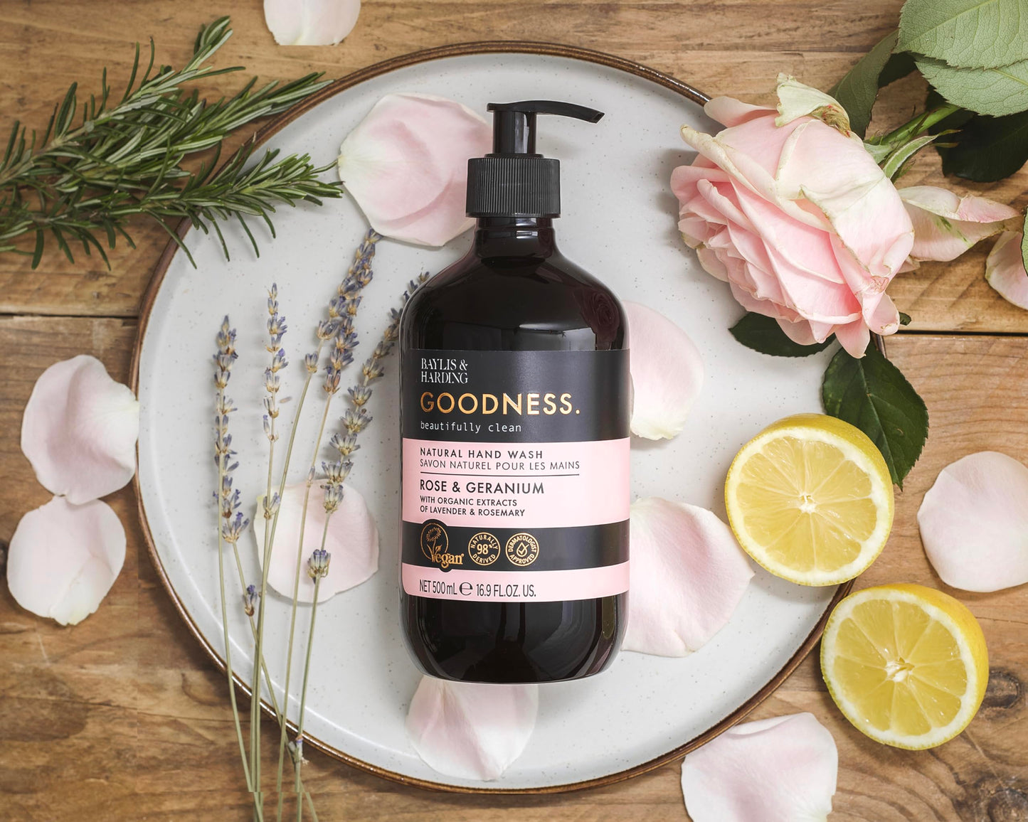 Baylis & Harding Goodness Rose & Geranium Liquid Hand Soap with Dispenser – 500ml