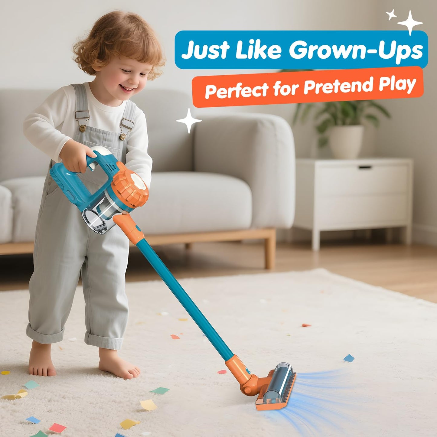 BAYMI 3-in-1 Kids Vacuum with Real Suction – Montessori Pretend Play Toy