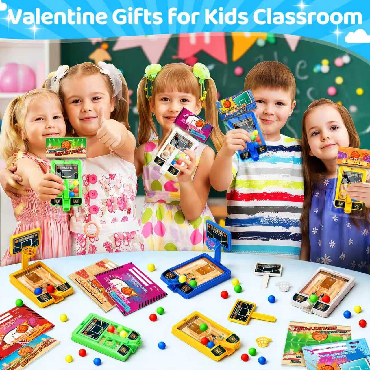 BAYSING Valentines Day Cards for Kids – 24 Pack Mini Finger Basketball Shooting Games | Classroom Exchange & Party Favors