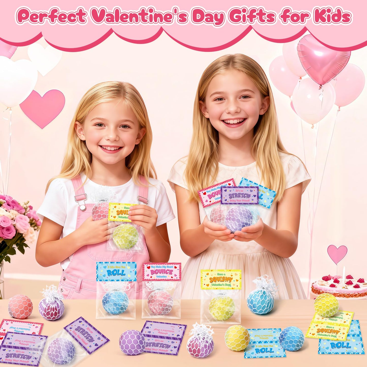 BAYSING Valentines Day Cards for Kids – 24-Pack Stress Relief Balls, Classroom Exchange & Party Favors
