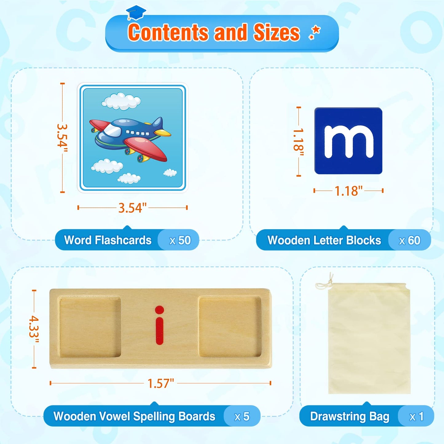 BAYSING Learning Toys for 3-5 Year Olds - 116-Pcs Short Vowel Letters & Double-Sided Flash Cards