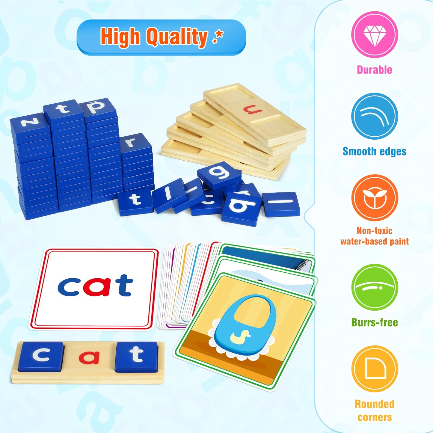 BAYSING Learning Toys for 3-5 Year Olds - 116-Pcs Short Vowel Letters & Double-Sided Flash Cards