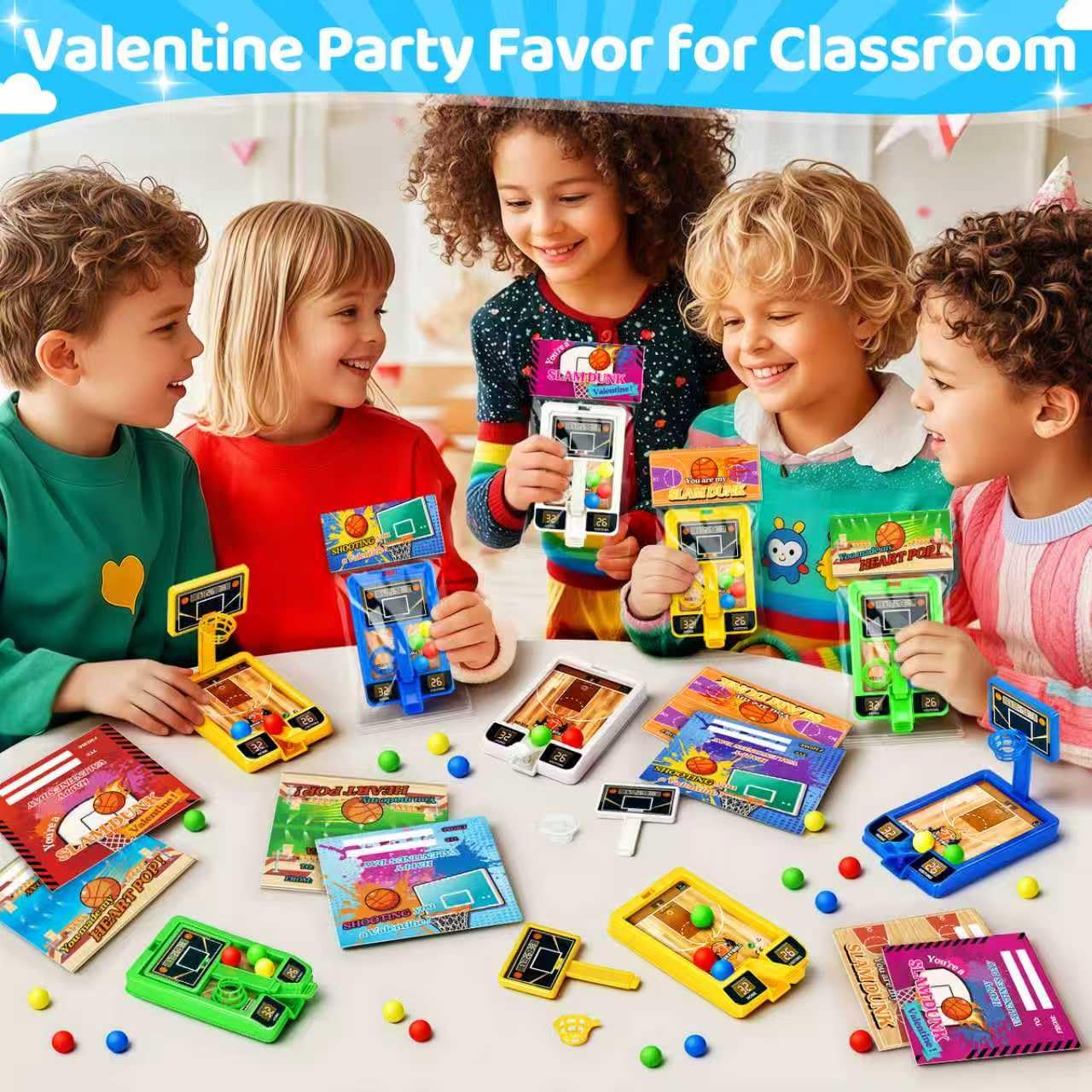 BAYSING Valentines Day Cards for Kids – 24 Pack Mini Finger Basketball Shooting Games | Classroom Exchange & Party Favors